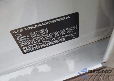 2015 BMW 328I xDrive z USA, uszkodzony, nr VIN WBA3B3C54FF546643